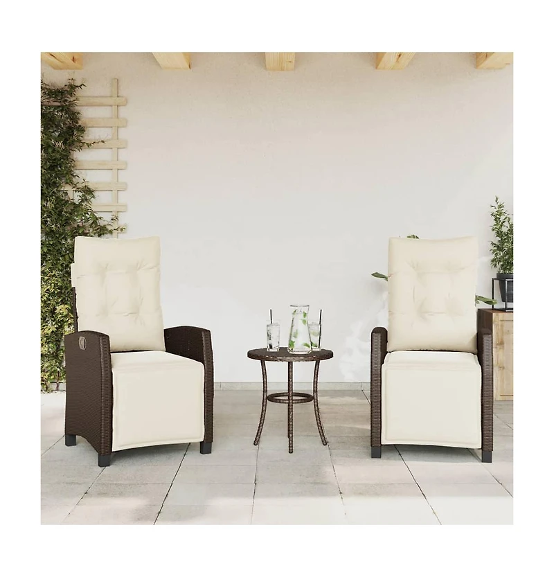 Reclining Patio Chairs 2 pcs with Footrest Poly Rattan
