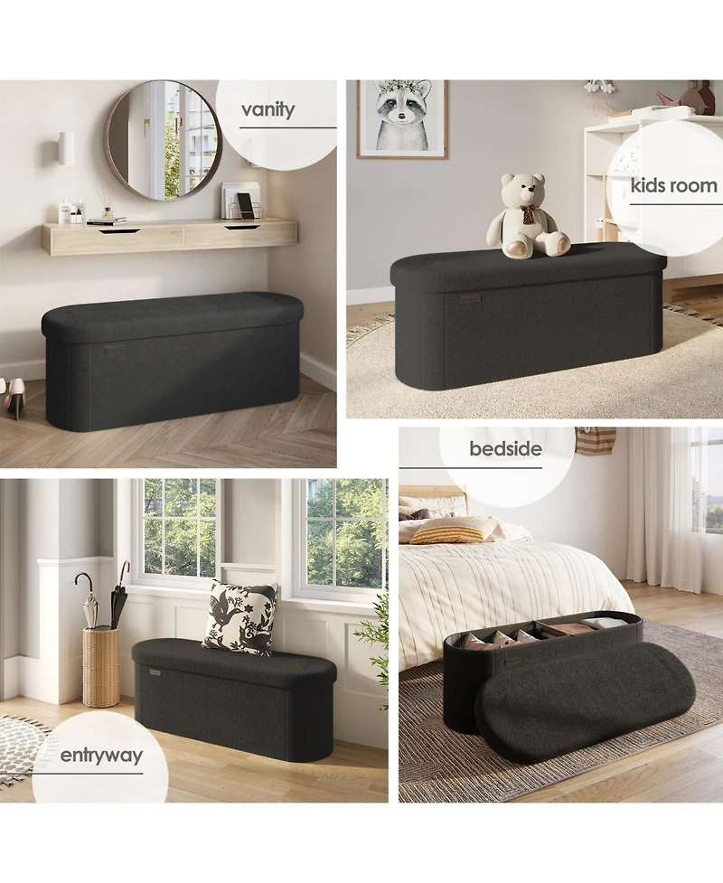 Ovel Boucle Ottoman Storage Bench – Modern Foot Stool, Makeup Vanity Perfect for Living Room & Bedroom Decor
