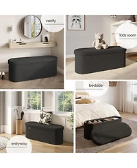 Ovel Boucle Ottoman Storage Bench – Modern Foot Stool, Makeup Vanity Perfect for Living Room & Bedroom Decor