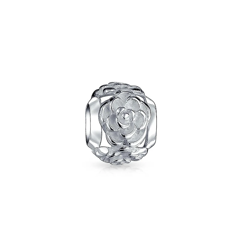 Bling Jewelry Black Rose Charm Bead Sterling Silver European Bracelet - Floral Garden Design