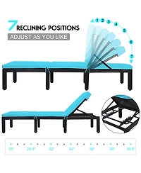 2PCS Patio Rattan Lounge Chair Height Adjustable