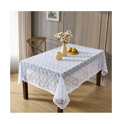 Hlc.me Isabella Floral Lace Fabric Tablecloth, Lace Fabric Table Cloth for Rectangle Tables, Wrinkle Resistant Tablecloth