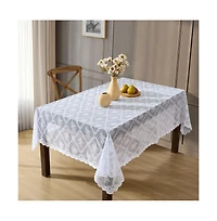 Hlc.me Isabella Floral Lace Fabric Tablecloth, Lace Fabric Table Cloth for Rectangle Tables, Wrinkle Resistant Tablecloth