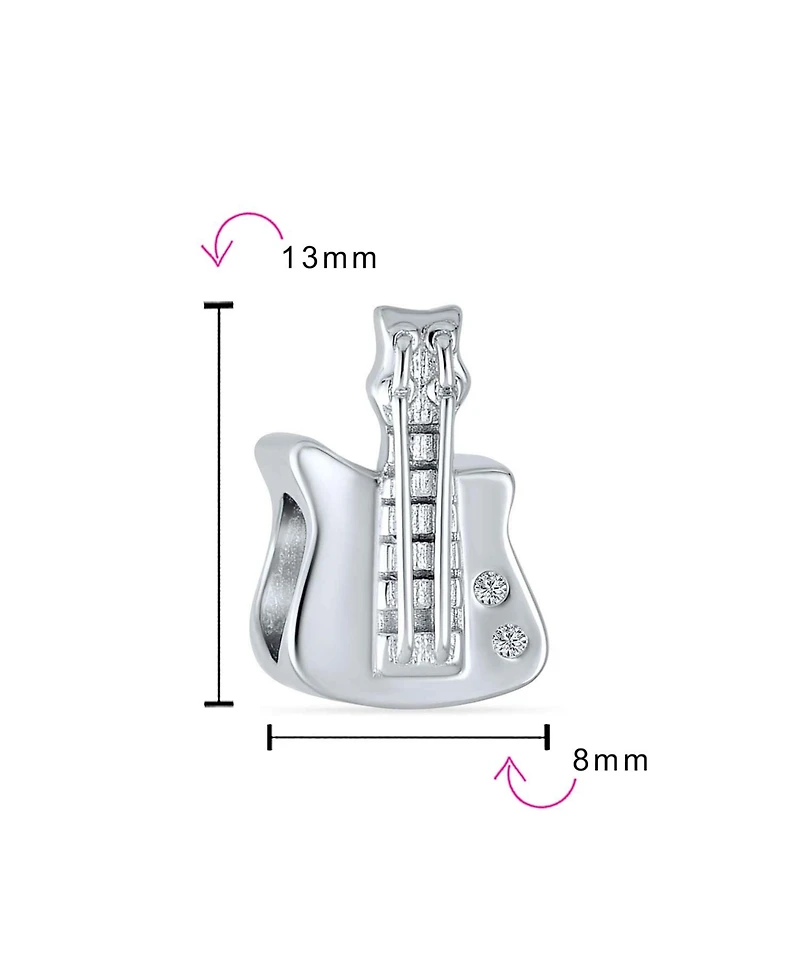 Bling Jewelry Electric Guitar Charm Bead Music Students in Oxidized Sterling Silver