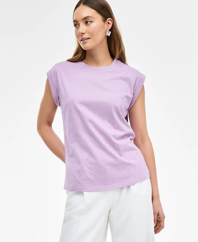I.n.c. International Concepts Women's Embellished Cotton Top, Created for Macy's