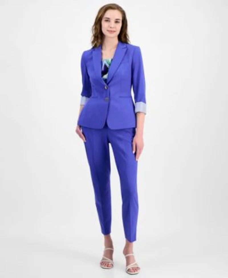 Tahari Asl Womens Roll Tab Jacket Printed Tank Top Ankle Pants