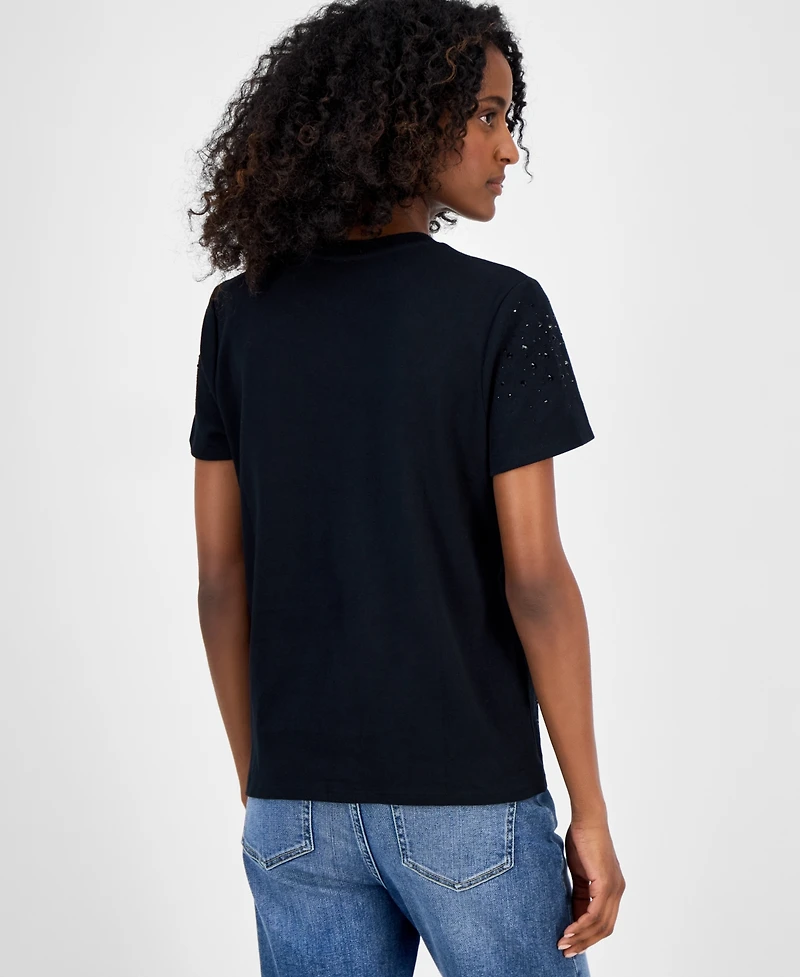 I.n.c. International Concepts Women's Cotton Embellished T-Shirt, Exclusively at Macy's