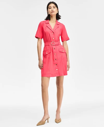 I.n.c. International Concepts Women's Linen-Blend Belted Mini Dress, Exclusively at Macy's