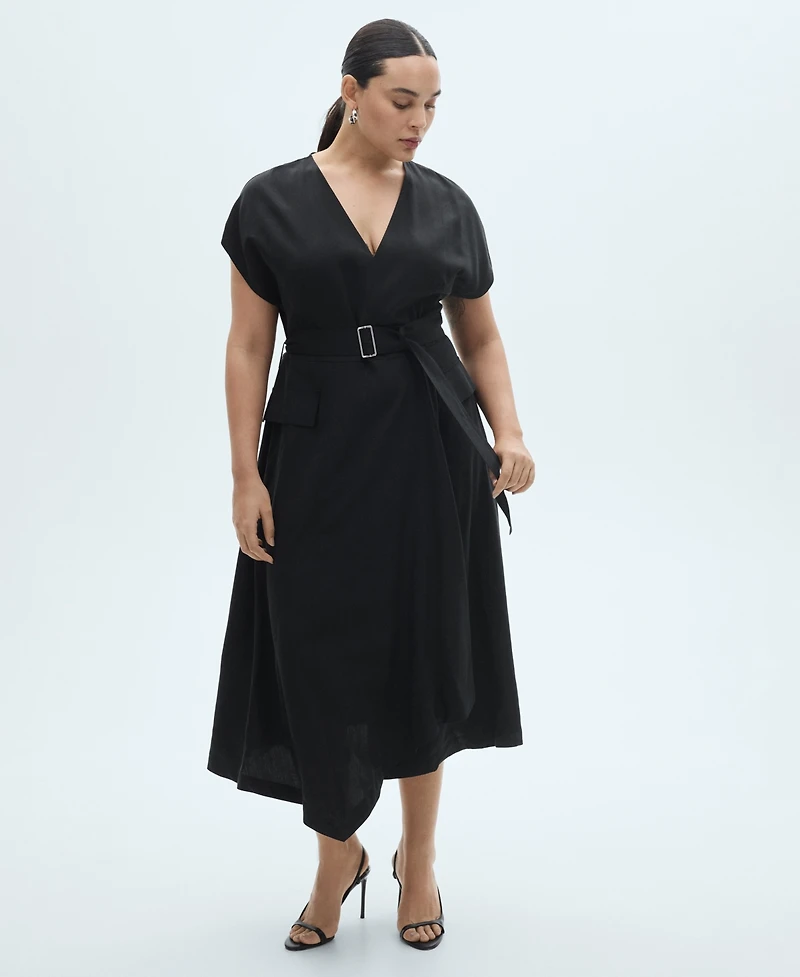 Mango Women's Asymmetrical Belted Dress