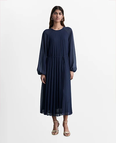 Mango Women's Bow Belt Pleated Dress