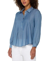 Liverpool Los Angeles Petite Long-Sleeve Popover Woven Blouse