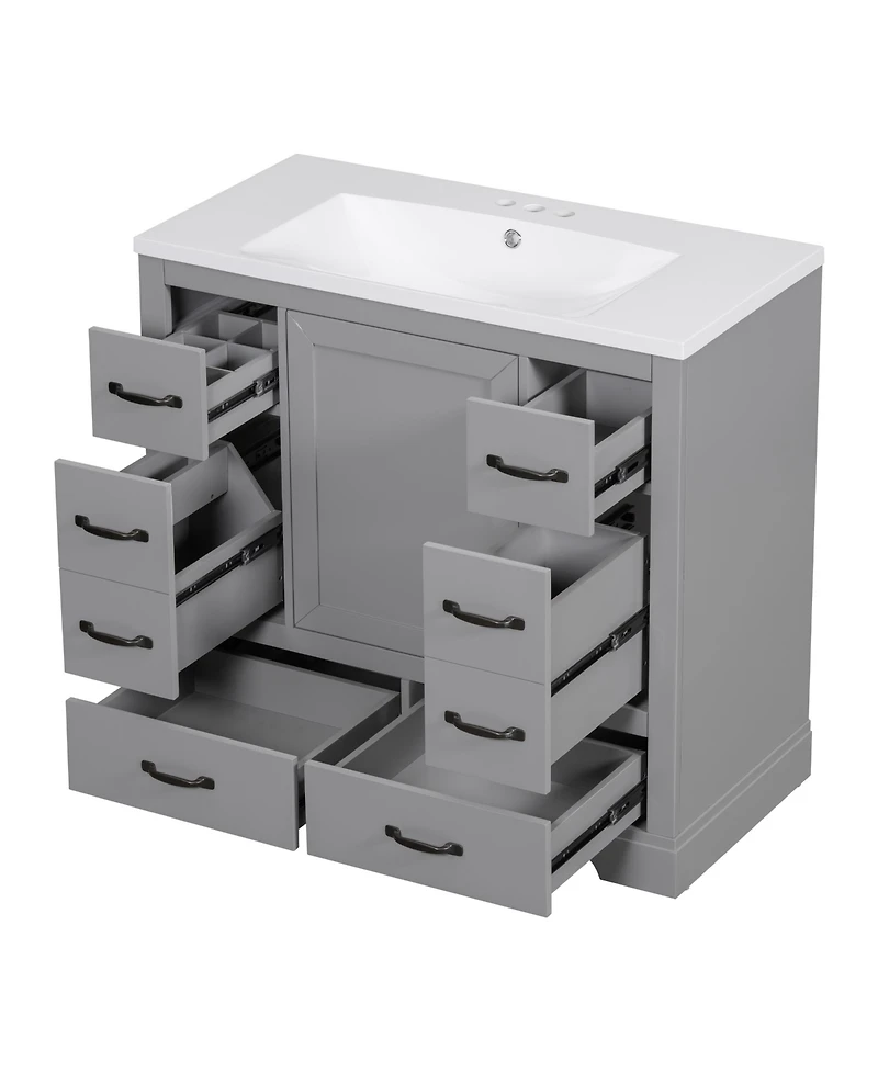 Streamdale 36" Bathroom Vanity with Sink Combo, Six Drawers, Multi-Functional Drawer Divider, Adjustable Shelf, Grey