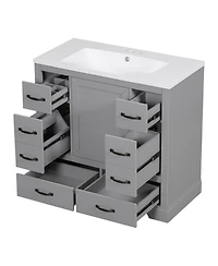 Streamdale 36" Bathroom Vanity with Sink Combo, Six Drawers, Multi-Functional Drawer Divider, Adjustable Shelf, Grey