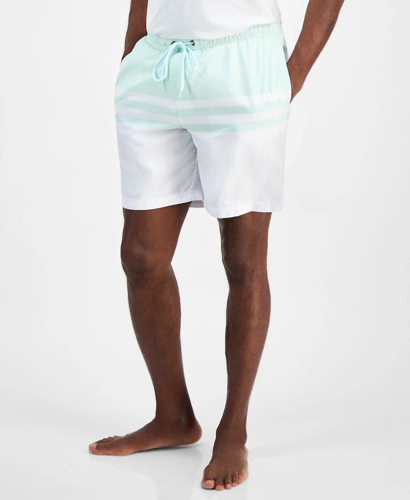 Club Room Men's Quick-Dry Performance Colorblocked Stripe 7" Swim Trunks