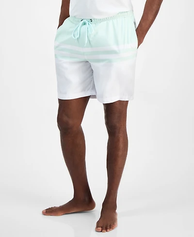 Club Room Men's Quick-Dry Performance Colorblocked Stripe 7" Swim Trunks