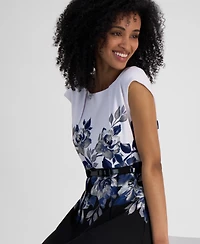 Connected Petite Jewel-Neck Printed Scuba Sheath Dress