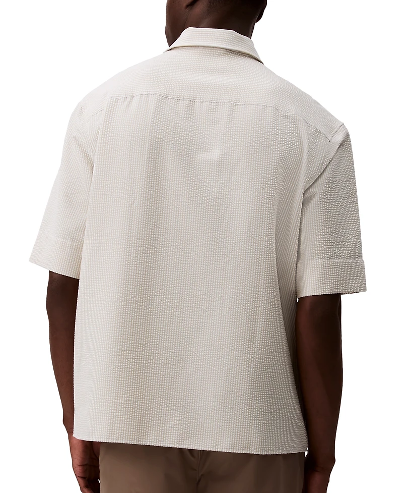 Calvin Klein Men's Relaxed Fit Short Sleeve Seersucker Striped Button-Front Shirt