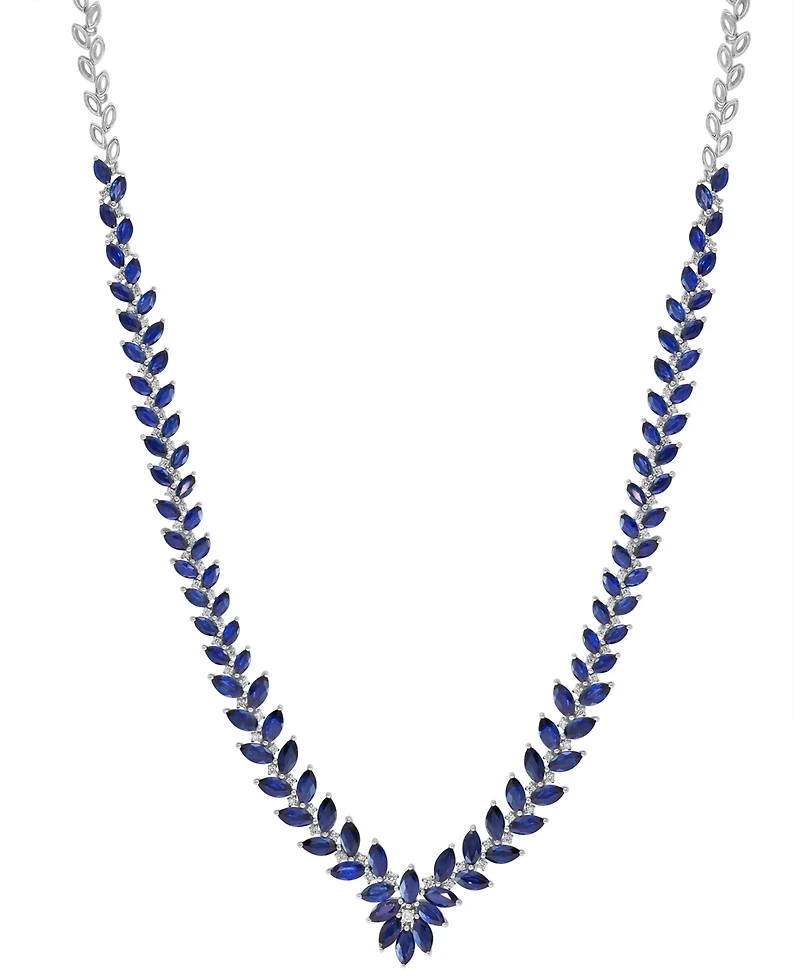 Effy Sapphire (12-1/5 ct. t.w.) & Diamond (1/2 ct. t.w.) V-Shape 18" Collar Necklace in 14k White Gold