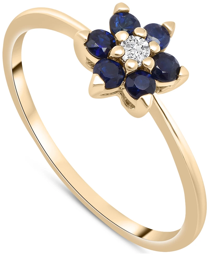 Blue Sapphire (1/4 ct. t.w.) & White Sapphire (1/20 ct. t.w.) Flower Ring in 14K Gold over Sterling Silver