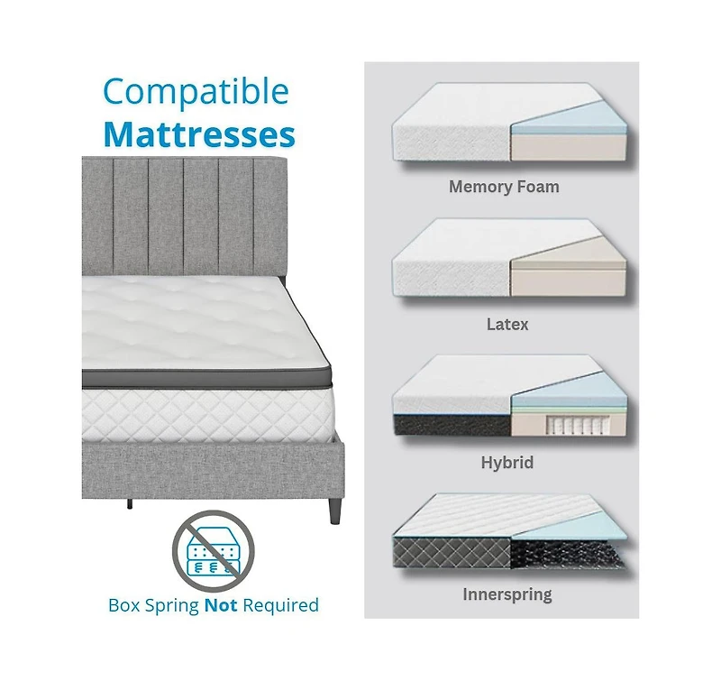 Leah Linen Upholstered Platform Bed Frame with Adjustable Headboard - Boyd Sleep, 13 slat support