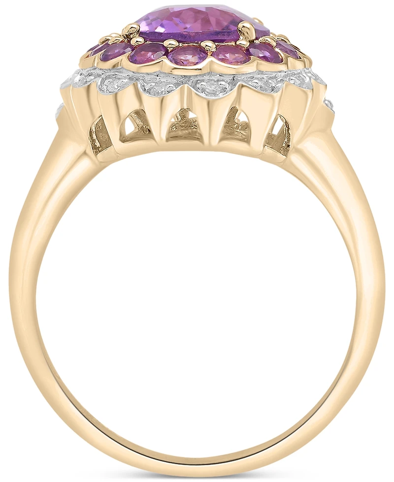 Rose de France (2-1/10 ct. t.w.), Amethyst (1/2 ct. t.w.) & Diamond (1/20 ct. t.w.) Statement Ring in 14k Gold