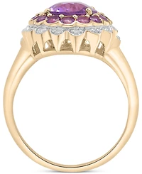 Rose de France (2-1/10 ct. t.w.), Amethyst (1/2 ct. t.w.) & Diamond (1/20 ct. t.w.) Statement Ring in 14k Gold