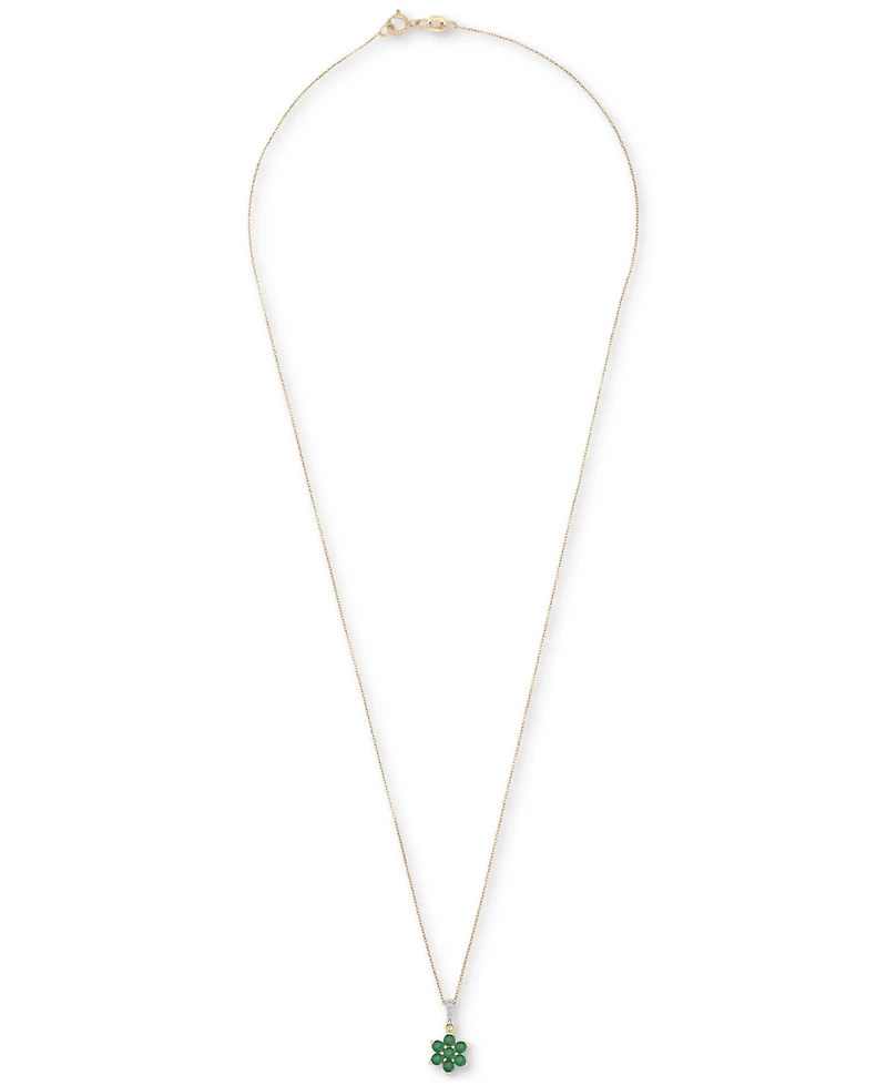 Emerald (1-1/20 ct. t.w.) & Diamond (1/20 ct. t.w.) Flower Pendant Necklace & Drop Earrings Set in 14k Gold over Sterling Silver