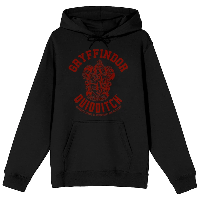 Harry Potter Big & Tall Gryffindor Quidditch Crest Long Sleeve Black Adult Hooded Sweatshirt-4XL