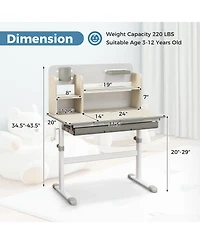 Height Adjustable Kids Study Desk with Tilt Desktop for 3-12 Years Old