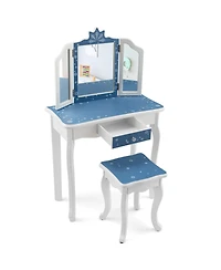 Princess Vanity Table and Chair Set with Tri-Folding Mirror and Snowflake Print