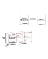 Fm Furniture Lydia Wall Cabinet kitchen in Melamine wit 4 Doors and Glass Storage, Natural Oak