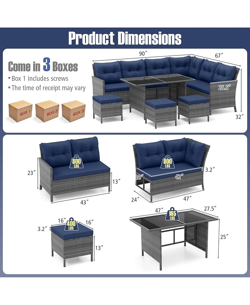 Gymax Set of 7 Dining Furniture Set Pe Rattan Sectional Sofa Set Patio