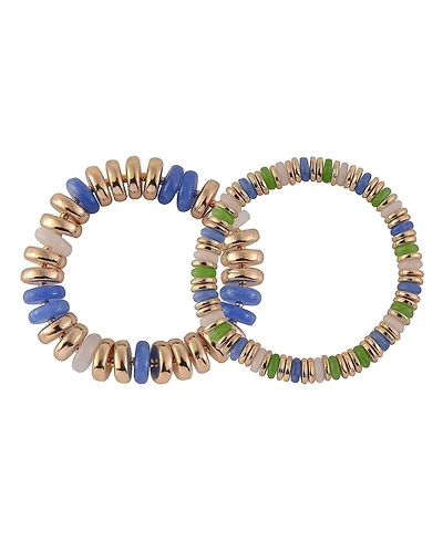 Laundry by Shelli Segal Gold Tone and Multi Color Disc 2pc Stretch Bracelet Set