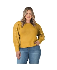 Plus Size Pearl Cable Knit Crew Neck Cashmere Sweater