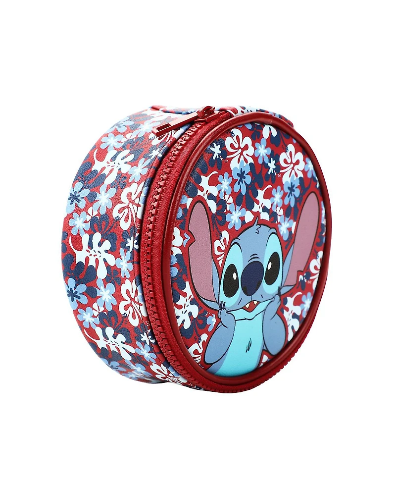 Disney Stitch Hibiscus Print Round Blue 5" Travel Box Organizer