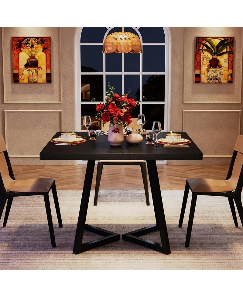 Tribesigns Square Dining Table for 4, 31.5" Industrial Dinner with Metal Base, Wood Kitchen Room, Small Space, Apartment
