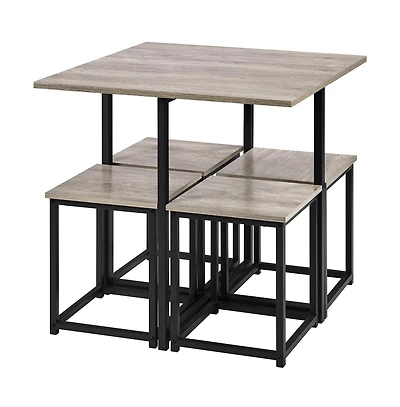 Yaheetech Industrial 5-Piece Dining Room Set with 1 Square Table, 4 Backless Stools