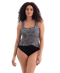 Longitude by Mimi Flamingo Women's Brushpainter Twist Pull Sash Tank One Piece Swimsuit