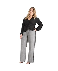 Plus Women's Tuxedo Plaid Wide Leg Suit Pants