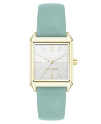Nine West Women's Quartz Rectangular Gold-Tone and Mint Polyurethane Leather Band Watch, 29mm