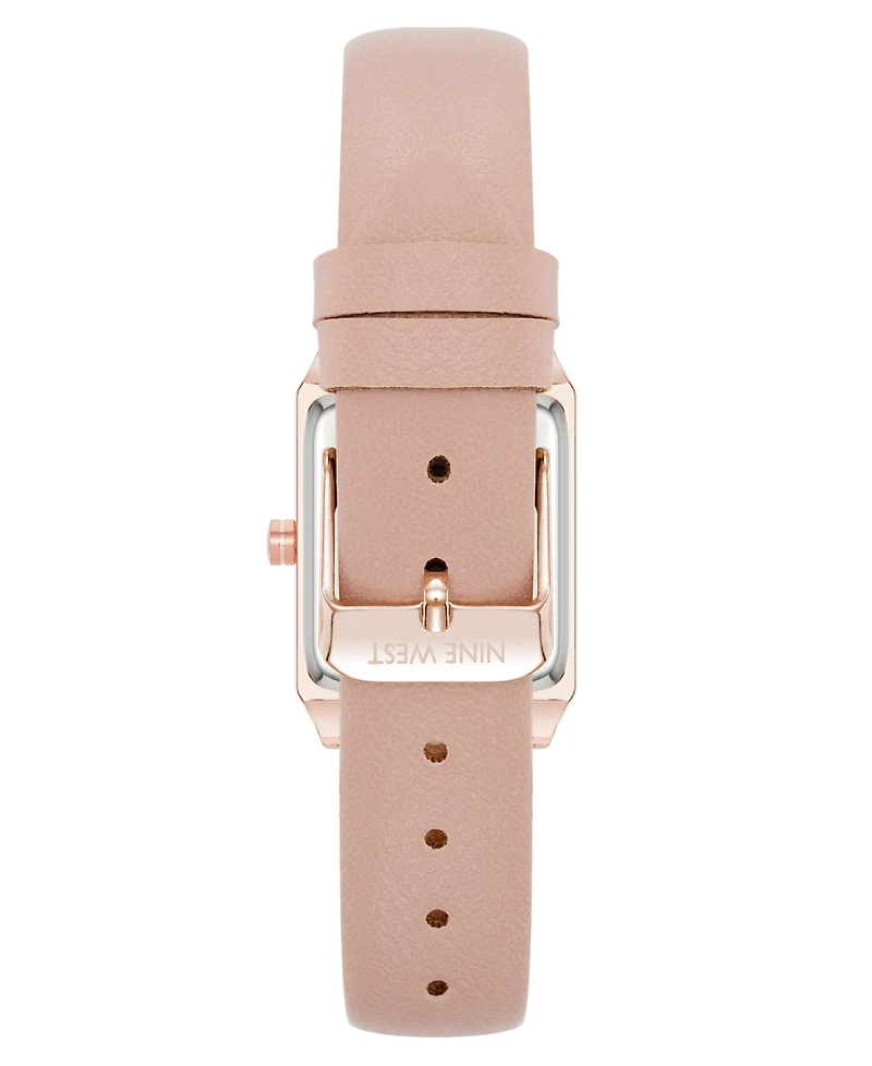 Nine West Women's Quartz Rectangular Rose Gold-Tone and Pink Polyurethane Leather Band Watch, 29mm