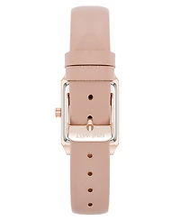 Nine West Women's Quartz Rectangular Rose Gold-Tone and Pink Polyurethane Leather Band Watch, 29mm