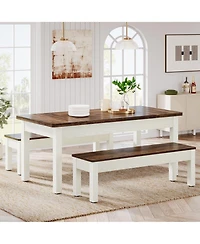 Tribesigns 55-Inch Large Dining Table Set for 4-6, 3 Pieces Wood Kitchen Table with 2 Benches, Rectangular Dinner Room Table Set for Kitchen, Dining R
