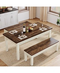 Tribesigns 55-Inch Large Dining Table Set for 4-6, 3 Pieces Wood Kitchen Table with 2 Benches, Rectangular Dinner Room Table Set for Kitchen, Dining R