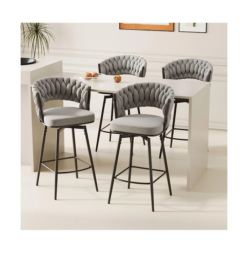 Set of 2 Counter Height Swivel Stools, 26.3 Inch Modern Upholstered Chairs with 360° Rotation and Metal Frame -The Pop Home