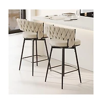 Set of 2 Counter Height Swivel Stools, 26.3 Inch Modern Upholstered Chairs with 360° Rotation and Metal Frame -The Pop Home