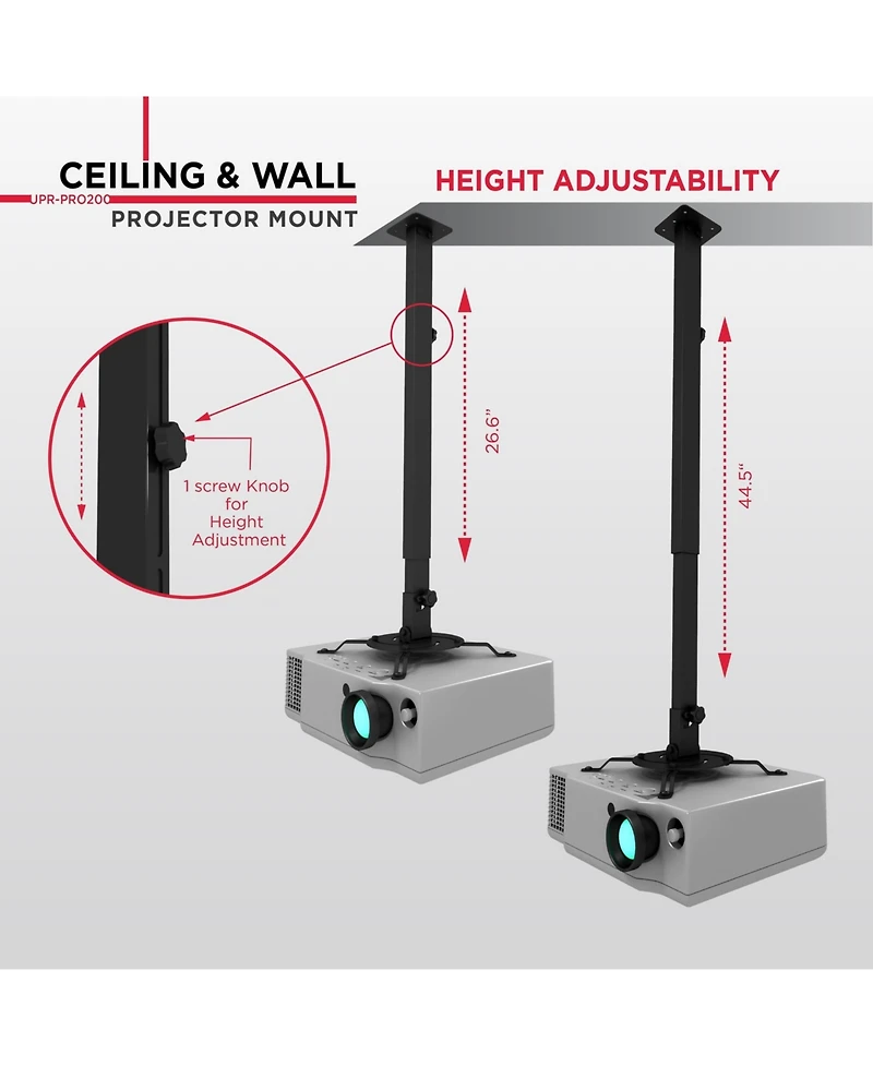 ProMounts Extendable Ceiling Projector Mount Holds up to 132lbs