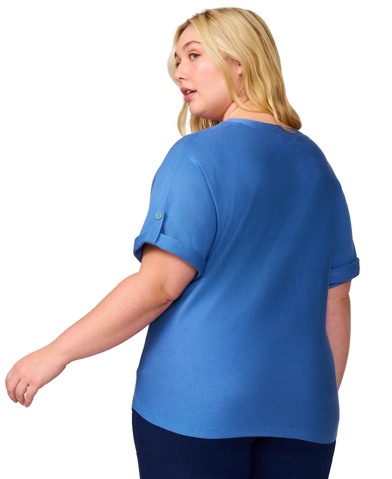 Melissa Paige Plus Roll-Tab Dolman-Sleeve Sweater