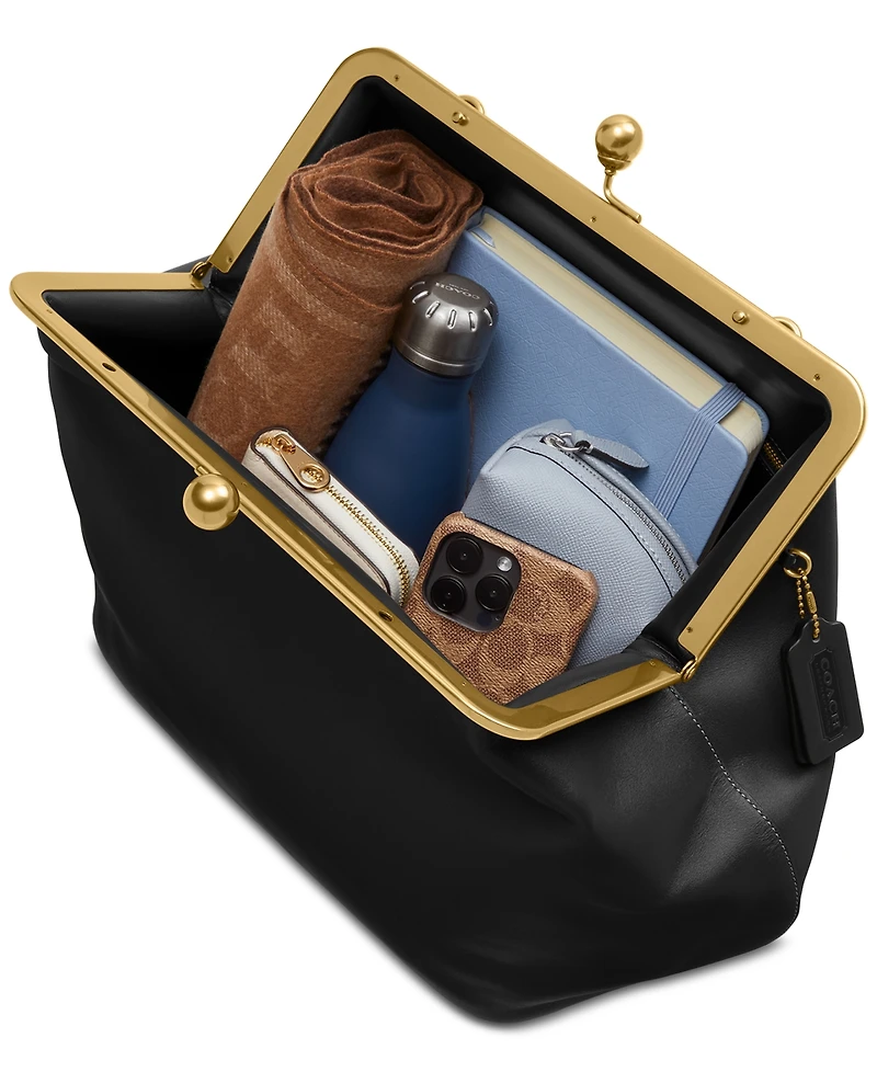 Coach Medium Leather Kisslock Frame Bag
