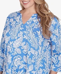 Ruby Rd. Plus Jacobean Paisley Puff Print V-Neck Top